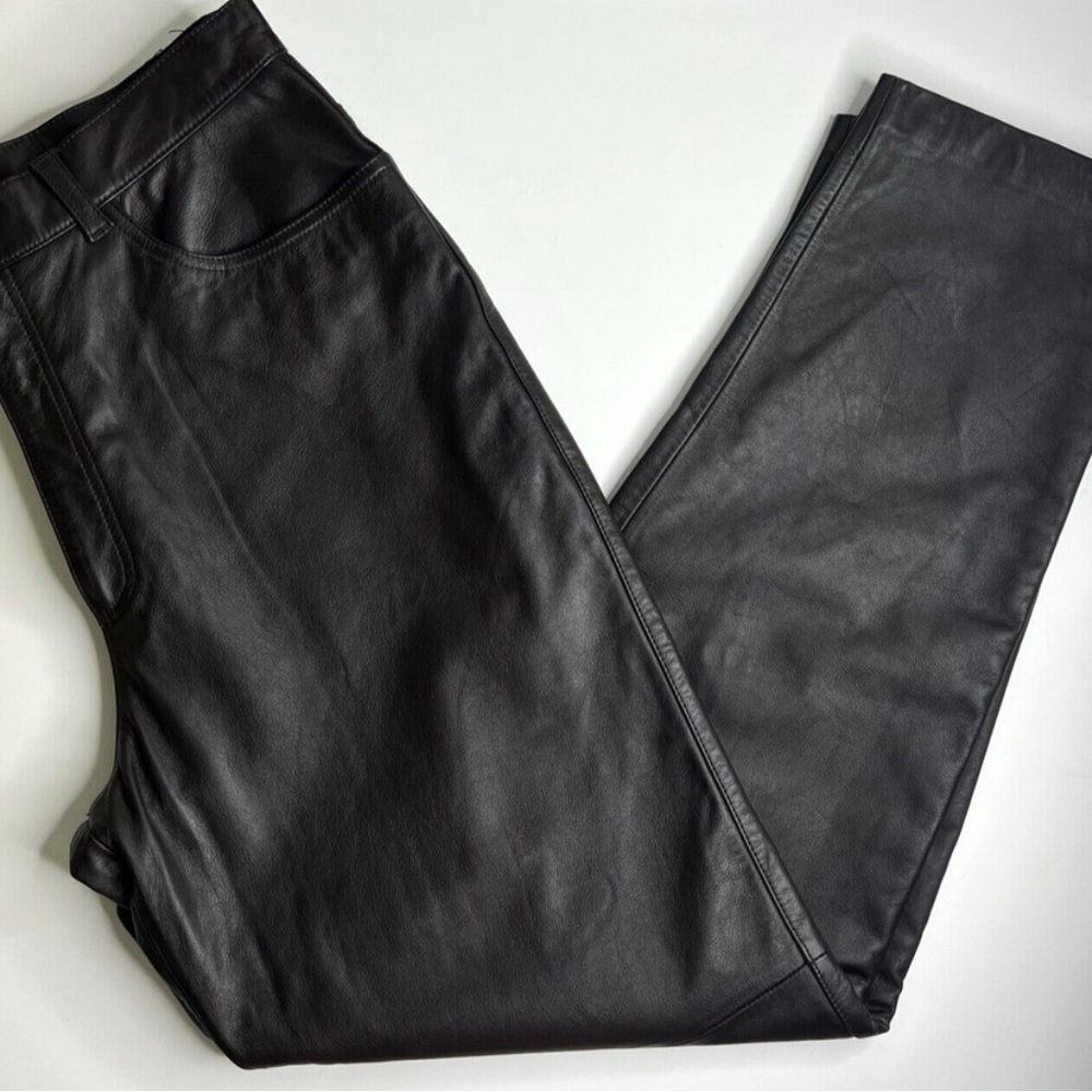Ralph Lauren 100% Leather Pants Espresso Brown Straight Vintage 90s Size 12‎
